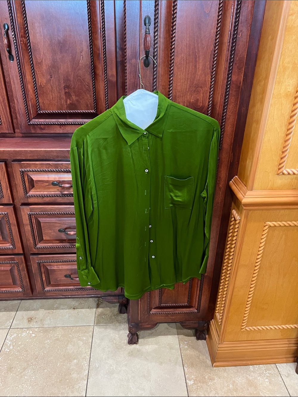 Women's Olive Green Button-Front Blouse